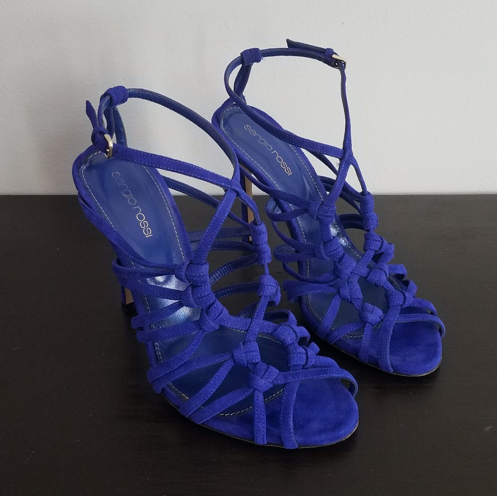 Sergio Rossi blue suede strappy sandals heels - Picture 2 of 6